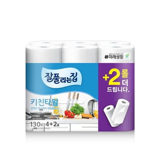 잘풀리는집 키친타올 130매 6롤 1팩