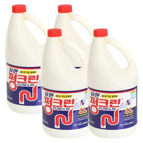 유한락스 펑크린 배수관 막힘 용해제 4L 4개