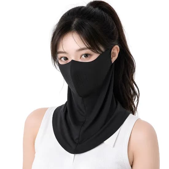 1+1 자외선 차단 마스크 UV 차단 쿨 스포츠 골프 얼굴 햇빛 가리개 냉감 귀걸이형 남녀 공용, 블랙+그레이, 1개