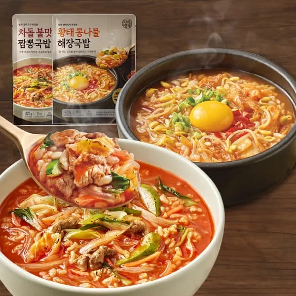자연별곡 국밥 황태콩나물 해장국밥 2개 + 차돌불맛짬뽕국밥 2개 840g 14,900원