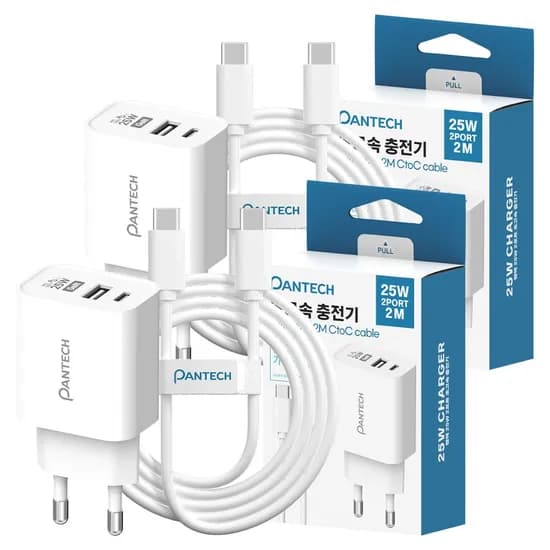 팬택 25W 2포트 충전기 + 45W 2m 케이블, 호환용, 화이트, 2개