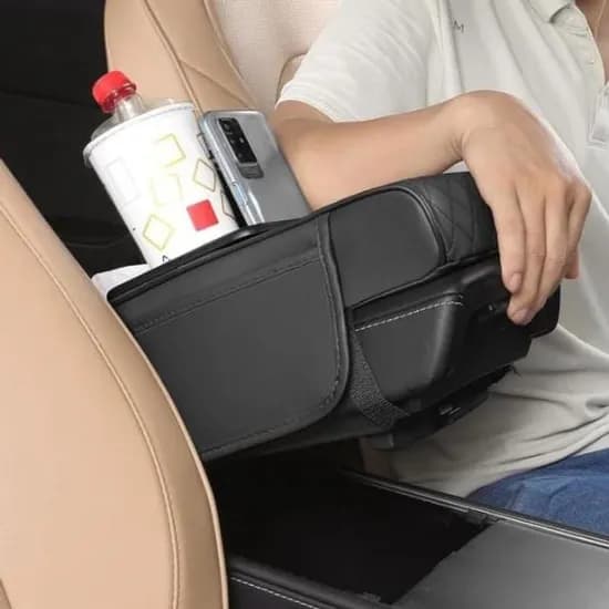 자동차 콘솔쿠션 컵홀더 멀티 수납형 PU 팔걸이쿠션 블랙 1개