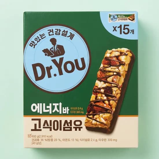 오리온제과 닥터유 에너지바 고식이섬유 40g 15개 13,900원