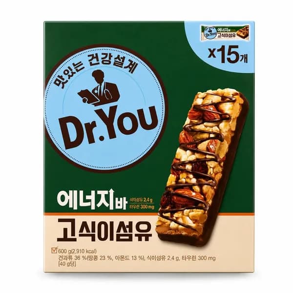 오리온제과 닥터유 에너지바 고식이섬유 40g 60개 42,900원