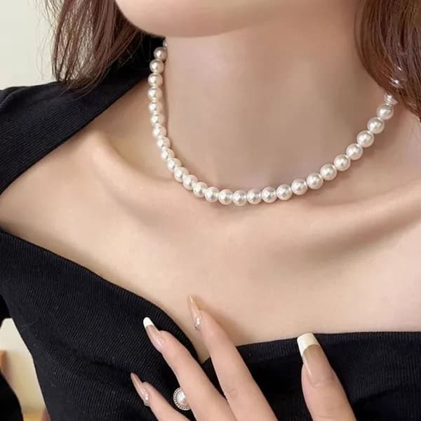 제니블링 여성 화이트 진주 목걸이 8mm 43cm 1개