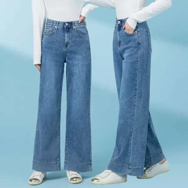 지기핏 밑단 스티치 와이드 데님 팬츠 진청 L