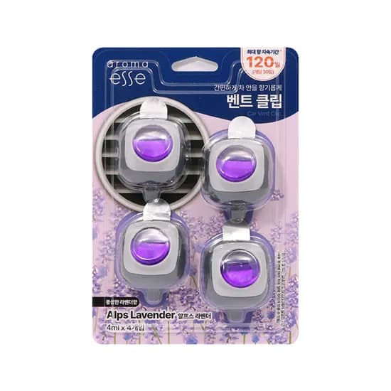 아로마엣세 차량용 방향제 벤트클립 알프스 라벤더 4개입