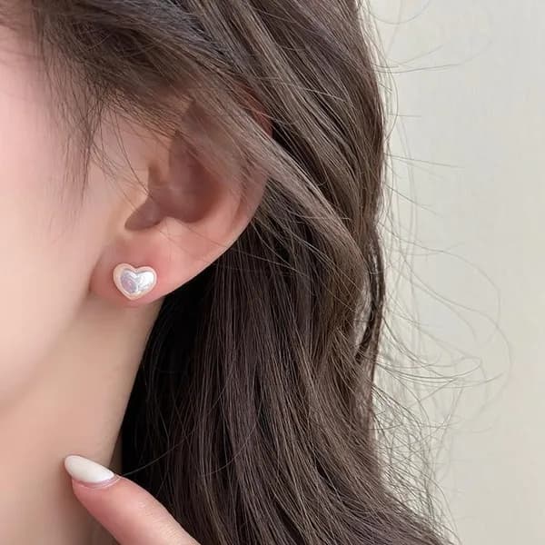 로이윙 925실버 오로라 펄 진주 하트 귀걸이 8mm 1세트