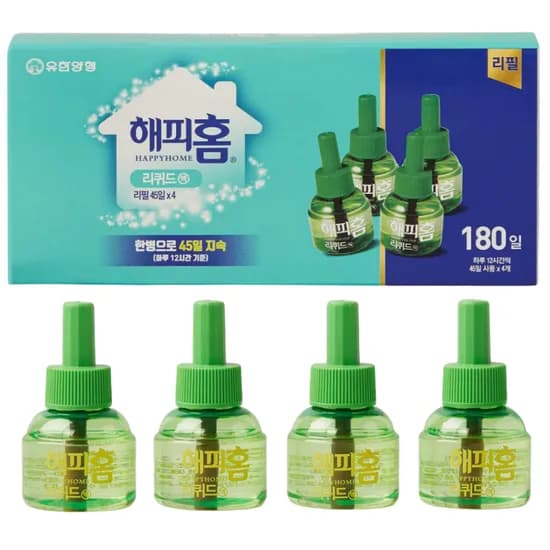 유한양행 해피홈 리퀴드액 훈증기 리필 180일 45ml 4개