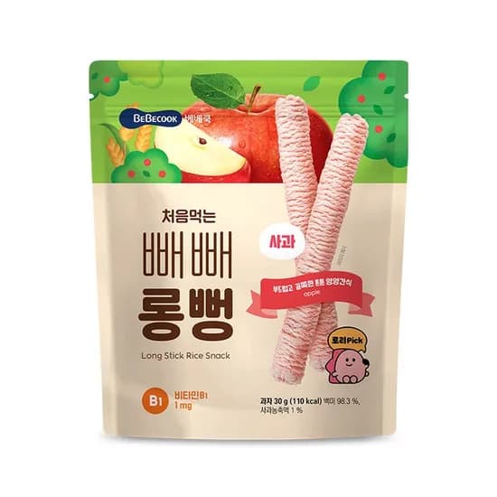 베베쿡 처음먹는 빼빼롱뻥, 사과, 30g, 8개