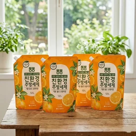 LG생활건강 퐁퐁 친환경 주방세제 리필형 오렌지 1.2L 4개