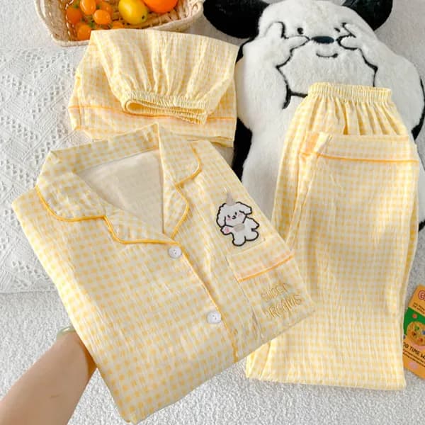 반팔 잠옷세트 02 체크옐로우 M(40-48kg) 반팔+반바지+긴바지 1개 16,800원