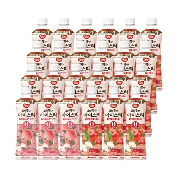 동원 보성 홍차 아이스티 제로 복숭아 500ml 12개 + 애플 500ml 12개 17,400원