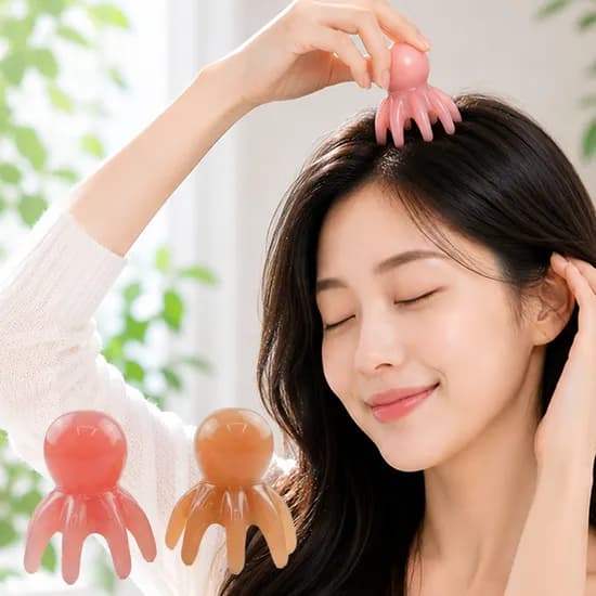 문어 미니 지압 두피 괄사 마사지기, 핑크, 3개