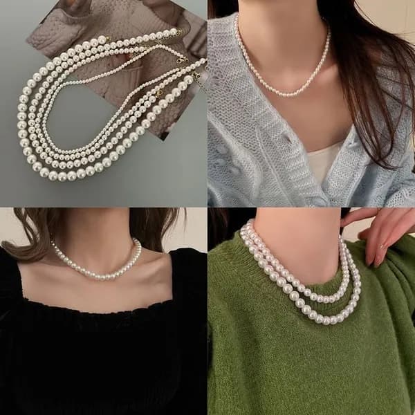 레이어드 진주 비즈 목걸이 4mm 1개