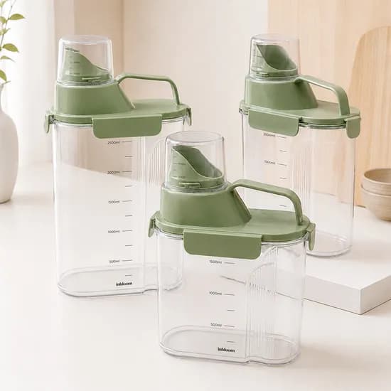 인블룸 밀폐 계량 잡곡통 쌀통 보관용기, 세이지그린, 2L, 1개