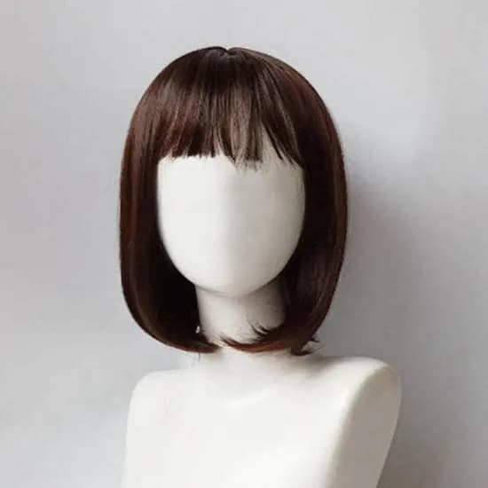 앞머리 단발 뱅 시스루 스타일 가발, 다크브라운, 1개