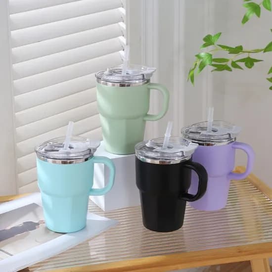 손잡이 스텐 빨대 텀블러 퍼플 600ml 1개