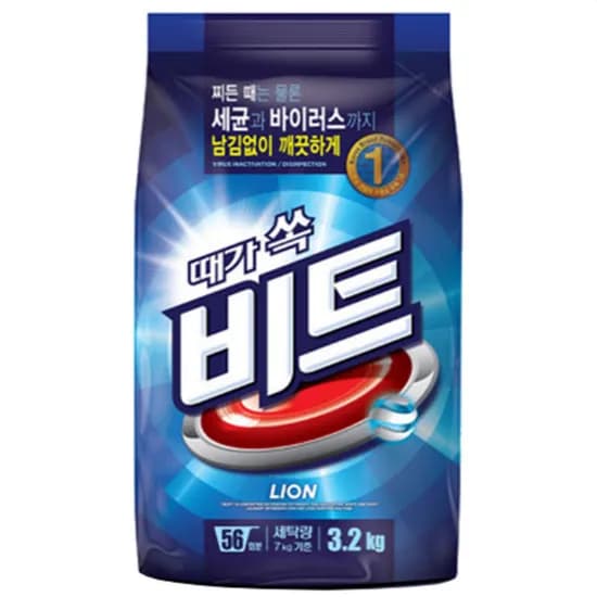 라이온 비트 분말세제 일반세탁기용 3.2kg 4개