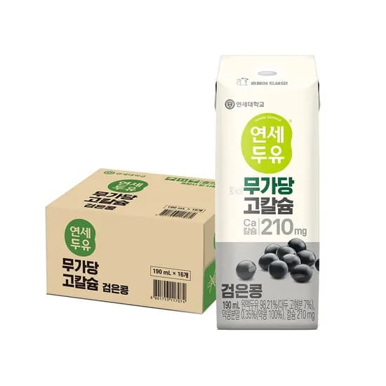 연세유업 연세두유 무가당 고칼슘 검은콩, 190ml, 16팩