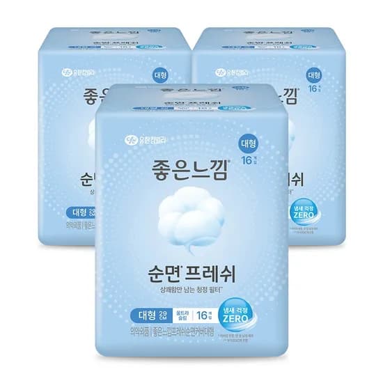 좋은느낌 순면프레쉬 생리대 대형 16매 3팩