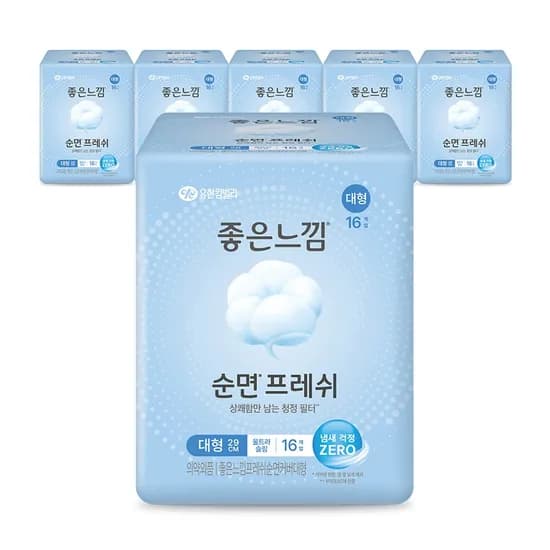 좋은느낌 순면프레쉬 생리대 대형 16매 6팩