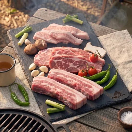 돼지고기 3종 숯불 구이용 삼겹살 목살 항정살 세트, 구이용, 900g, 1개