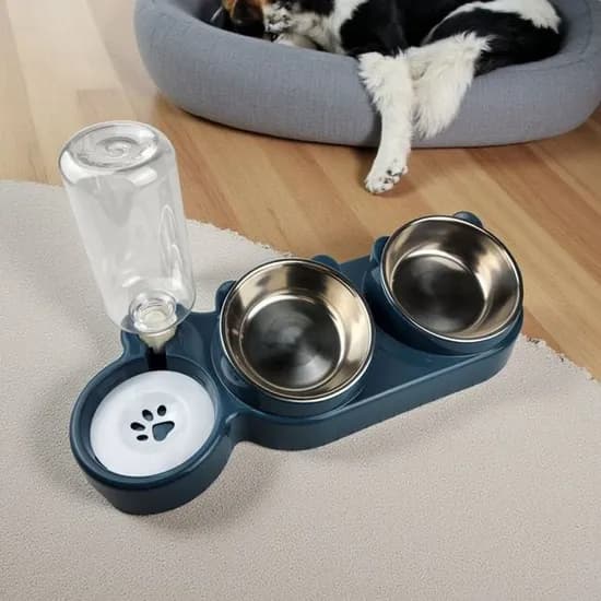강아지 고양이 2구 식기 급수기 K484, 블랙, 1개