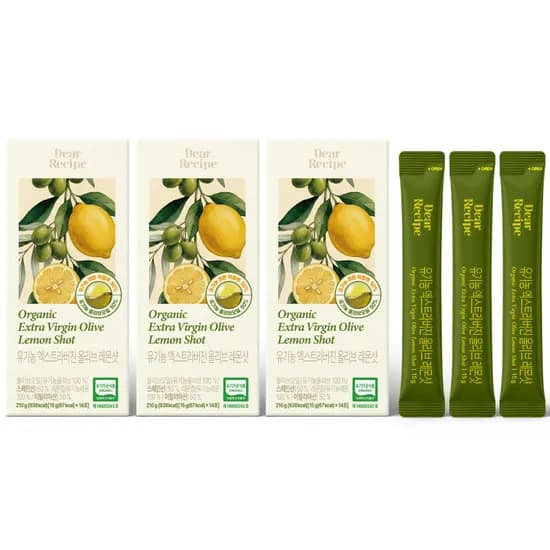 디어레시피 올리브&레몬 모닝샷 올레샷, 유기농, 엑스트라버진, 올리브오일, 레몬즙, 70ml, 14포, 3개