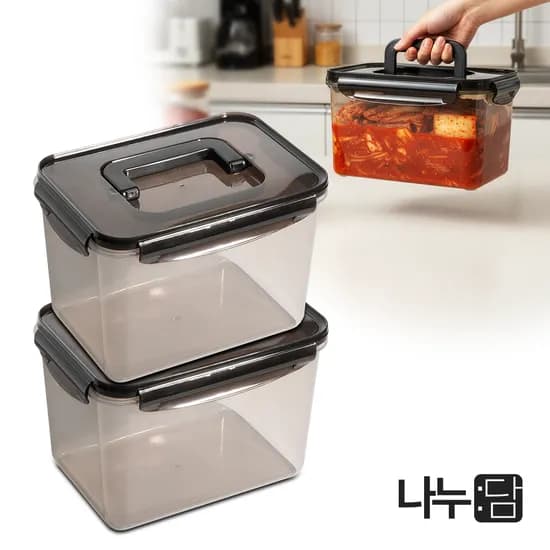 블랙 손잡이 김치통 밀폐용기, 3000ml, 2개