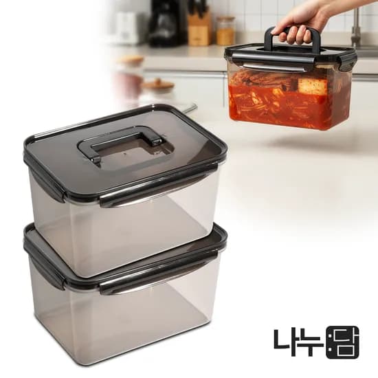 블랙 손잡이 김치통 밀폐용기, 5100ml, 2개