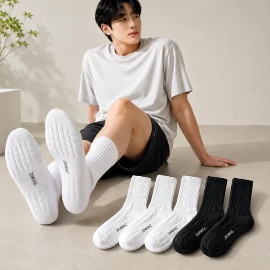 발편한 쿠션 양말, 화이트+블랙, 기본, 10개