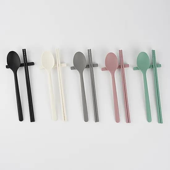 실리콘 수저 받침 세트, 핑크, 숟가락+젓가락+받침, 1개