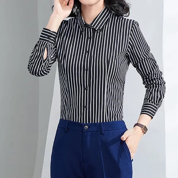 라라티나 여성 슬림핏 스트라이프 셔츠 네이비 XL 1개