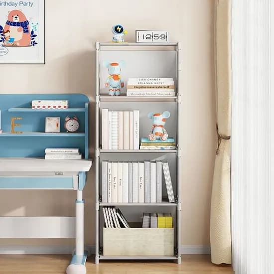 스마트하우징 조립식 간이 책장 다용도 수납 보관함 ST-1675542, 그레이, 4칸 (가로 41cm x 세로 29cm x 높이 125cm), 1개