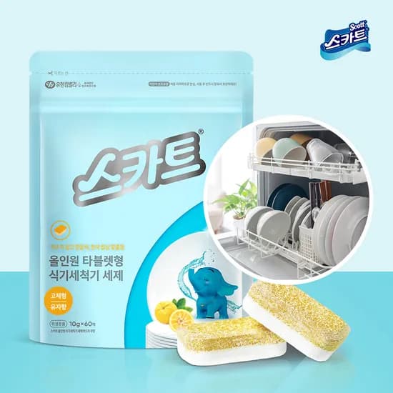 스카트 올인원 타블렛형 식기세척기 세제 유자향 10g 60개입