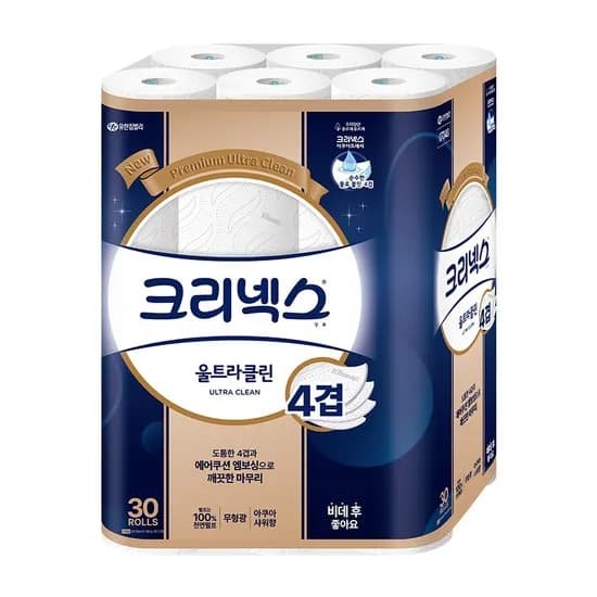 크리넥스 4겹 울트라클린 화장지 30롤 25m 1팩