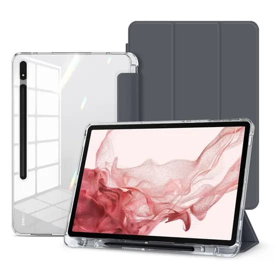 뷰씨 S펜 수납 투명 백커버 스마트커버 케이스, 갤럭시탭 S7+/S8+/S7FE, 클리어범퍼, 차콜그레이, 1개