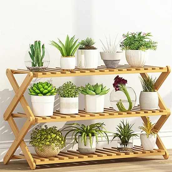 대나무 접이식 화분거치대, 4단, 80cm, 1개