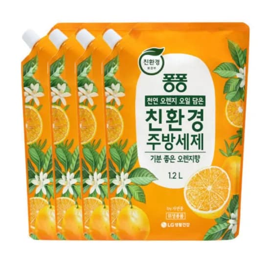 LG생활건강 퐁퐁 친환경 주방세제 리필형, 오렌지, 1.2L, 4개