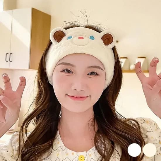 샤워 목욕 세안 헤어 밴드 극세사 마사지 세수 머리띠, 베이지, 1개