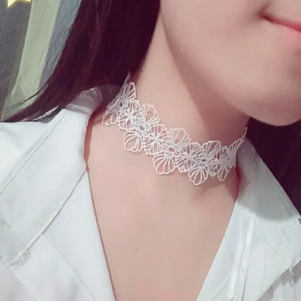 여자 레이스 플라워 초커 넥라인 스타일 블랙리본