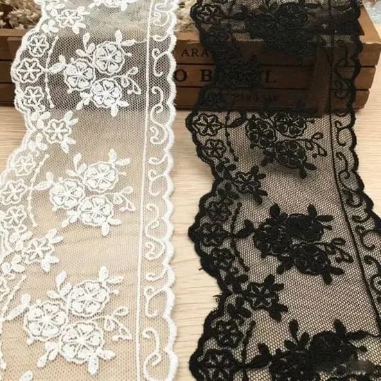 의류리폼 부자재 레이스 원단 LACE TRIM 블랙 8.5cm 폭 2야드 1개