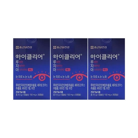 종근당건강 아이클리어 루테인지아잔틴 아스타잔틴 미니, 150mg, 30캡슐, 3개