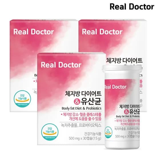 리얼닥터 체지방 감소 장건강 다이어트 유산균 프로바이오틱스 카테킨 녹차 30캡슐 3개