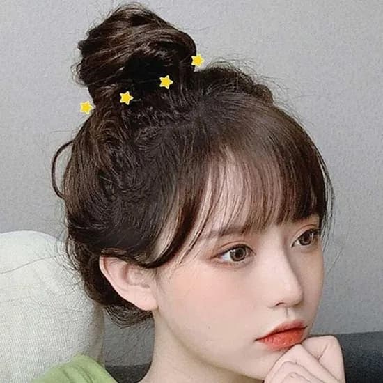 볼륨 만두머리 올림머리 부분가발 집게핀, 02 곱슬머리, 블랙, 1개