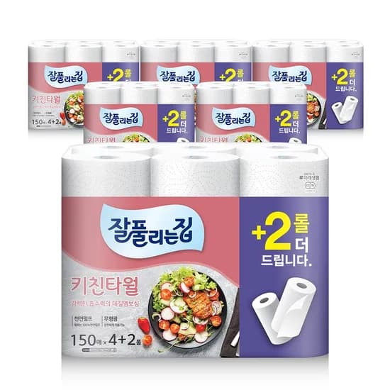 잘풀리는집 천연펄프 키친타올, 150매, 6롤, 6팩