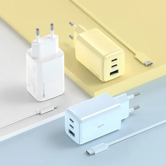 스카이 필 GaN 65W 큐브 4세대 초미니 멀티 3포트 PD3.0 PPS QC4+ 초고속 충전기, 화이트 1개 + 블루 1개, 2개