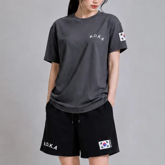 로카 남녀공용 에어쿨 데일리 티셔츠 & 블랙 반바지 세트, 그레이, 105, 1개