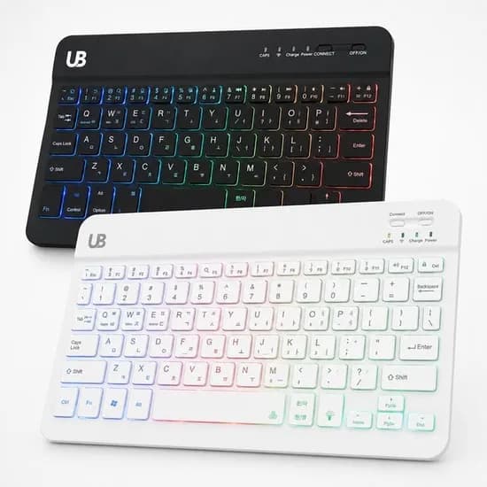 UB 울트라슬림 BK3 LED 무선 블루투스 키보드 저소음 백라이트 충전식 10인치 화이트 갈축 1개